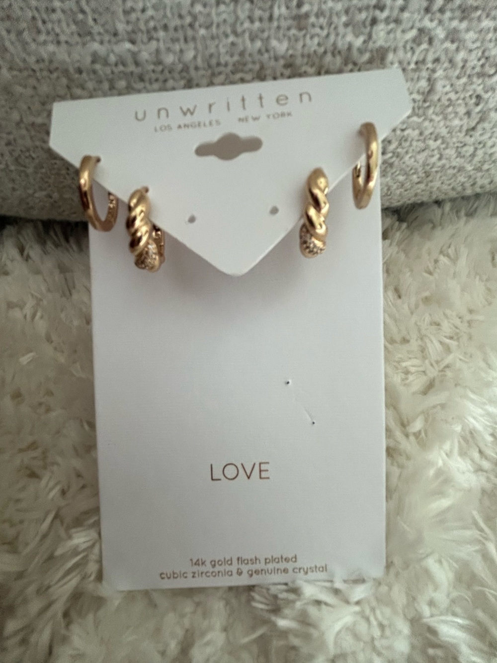 Unwritten Gold Twisted Hoop & CZ Huggie Earring Set of 3 but 1 missing